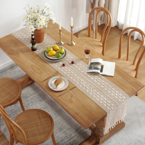 Τραπεζομάντηλο από δαντέλα σε χρώμα boho, 10x72 εκ., βαμβάκι, λινό 1