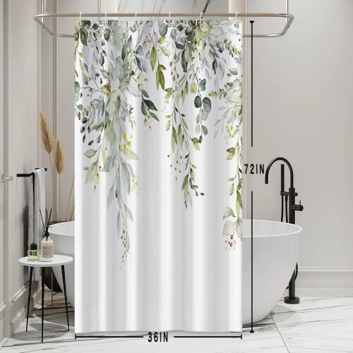 Cortina de chuveiro verde sálvia com estampa de eucalipto, 91 x 183 cm (36 x 72 polegadas). 1