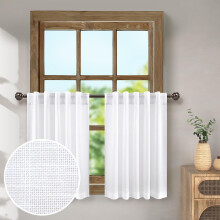 Rideaux voilages en lin mélangé, 107 cm de large x 91 cm de long, 2 panneaux, blancs