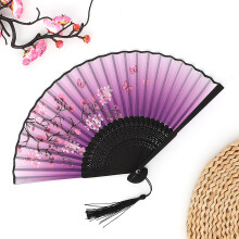 Ventaglio pieghevole portatile con nappa in seta a motivi floreali orientali