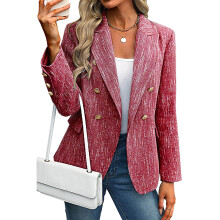 Women's Tweed Blazer Business Casual - Long-sleeved-Red L