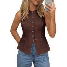 Womens Vests Top Sleeveless Suit Business Casual Work-Coffee L