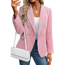 Women's Tweed Blazer Business Casual - Long-sleeved-Pink XXL