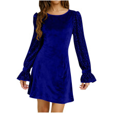 Women's Dress Long Sleeves Bodycon Dress Ruched Puff-Blue M