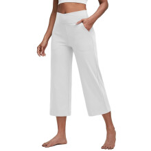 Women Soft High Waist Work Trousers Business Casual-White L
