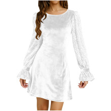 Women's Dress Long Sleeves Bodycon Dress Ruched Puff-White XXL