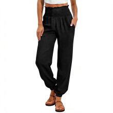 Women Workout Tapper Baggy Casual Elastic High Waist-Black M
