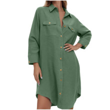 Women Long Sleeves Swimsuit Coverup Top Button Down-Green XXL