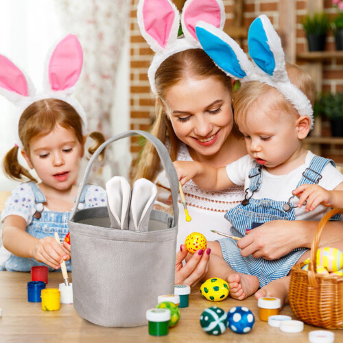 Easter Bunny Basket with Handle for Kids Easter Egg Hunt 1