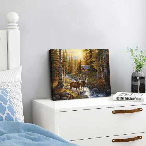 Τέχνη τοίχου σε καμβά με καμπίνα Deer Woods 2