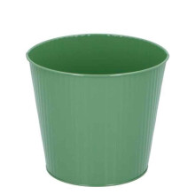 Green Metal Flower Pot Cover Round Planter Casing 18.5cm Top Diameter x 16cm Height Decorative Indoor Plant Pot Sleeve