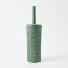 Green Toilet Brush and Holder Set Polypropylene Plastic Bathroom Cleaning Tool with Patterned Storage Container 35.5cm Height