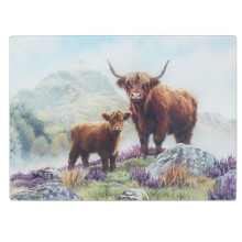 Highland Cow Glass Cutting Board 40x30cm Multicoloured Tempered Glass Chopping Board and Hygienic Kitchen Worktop Saver