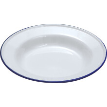 Falcon Enamelled Steel Soup Plate 24cm 300ml White with Blue Rim Oven Dishwasher Air Fryer Hob and Induction Safe