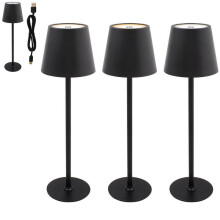 Black LED Touch Lamp Metal Rechargeable Desk and Bedside Light 40x12cm USB Type C Dimming with Three Colour Settings