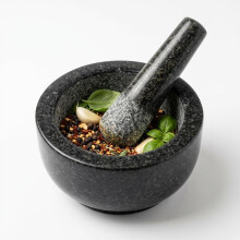 Granite Pestle and Mortar Set 16cm Black Kitchen Grinding Bowl for Crushing Spices Herbs and Ingredients