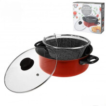 Non Stick Frying Pan with Basket 26cm Diameter Two Piece Set Aluminium Pan Black and Red for Frying and Kitchen Cooking