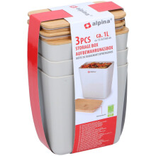 Storage Canisters Set of 3 Beige Plastic 1 Litre with Bamboo Lids and Silicone Seals Airtight Kitchen Containers for Pantry