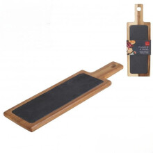 Acacia Wood and Slate Serving Tray 37x12x1.5cm Natural and Grey Slim Platter for Tapas Snacks Desserts and Table Presentation