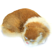 Basuo-9Q Realistic Furry Sleeping Cat Figurine Simulation Kitty Lifelike Kitten Home Office Shelf Decorative Statue, Synthetic Fur Pet Replica (Orange