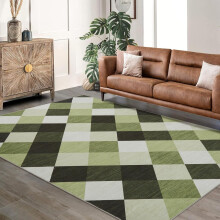 Plaid Runner Rug Green White Abstract Geometric 5x7