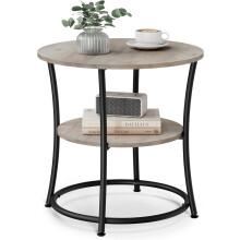 Side Table Round 2-Tier Steel Frame Nightstand