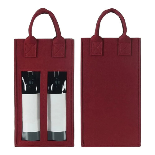 Sac à vin en feutre rouge – Lot de 2