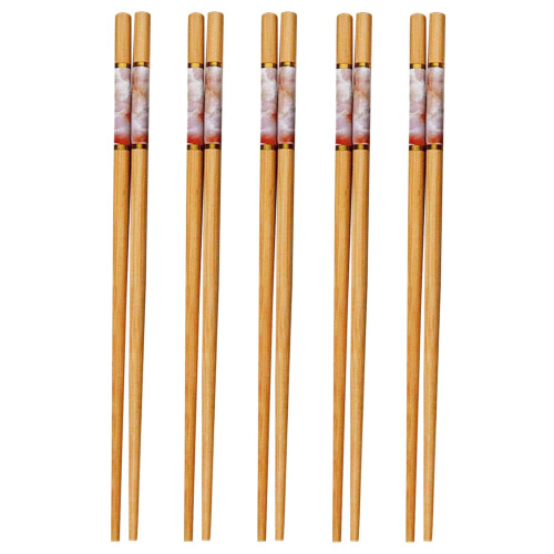 Baguettes en bambou rouges, 5 paires réutilisables