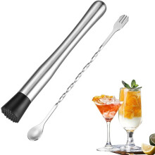 Juego de 2 piezas de mortero y cuchara de bar de acero inoxidable