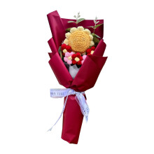 Solsikke Heklebukett Håndlaget Garn Blomster Gave Rød