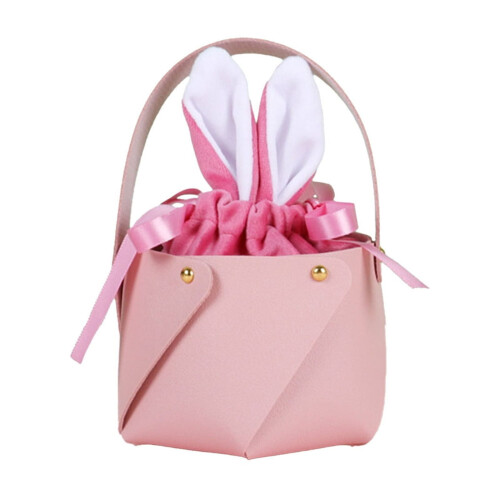 Geschenktasche aus Leder mit Osterhasenohren, rosa 1