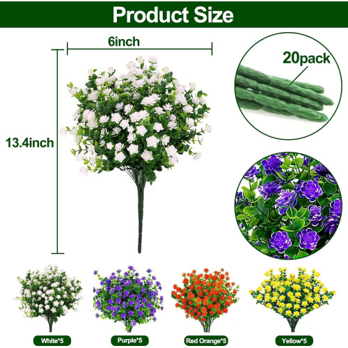 Flores artificiais de plástico laranja e vermelho (pacote com 20) 1
