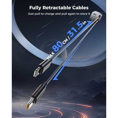 Încărcător auto retractabil USB-C de 99 W cu 2 cabluri 2
