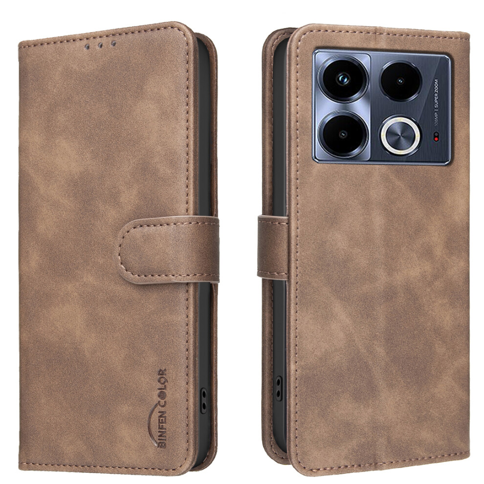(Brown) Phone Cover For Infinix Note 40 Bf37 Case Rfid Blocking Wallet Stand Leather Phone Cover Brown 6914297430164