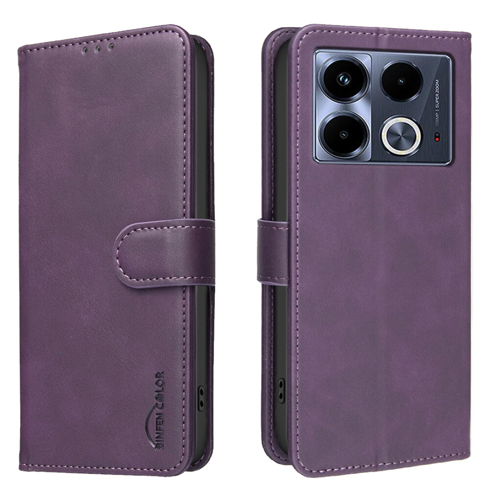 (Dark ) Phone Cover For Infinix Note 40 Bf37 Case Rfid Blocking Wallet Stand Leather Phone Cover Purple 6914292308222
