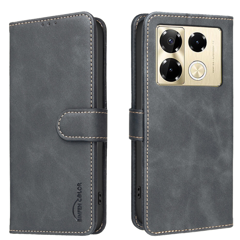 (Black) Phone Cover For Infinix Note 40 Pro 5G Bf37 Case Rfid Blocking Wallet Stand Leather Phone Cover Black 6914291826765