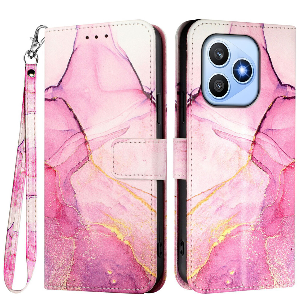 (Pink / Purple / Gold Ls001) Phone Cover For Honor X8d 4G Case With Strap Marble Pattern Leather Phone Cover Card Holder Pink,Gold,Purple 6914297040370