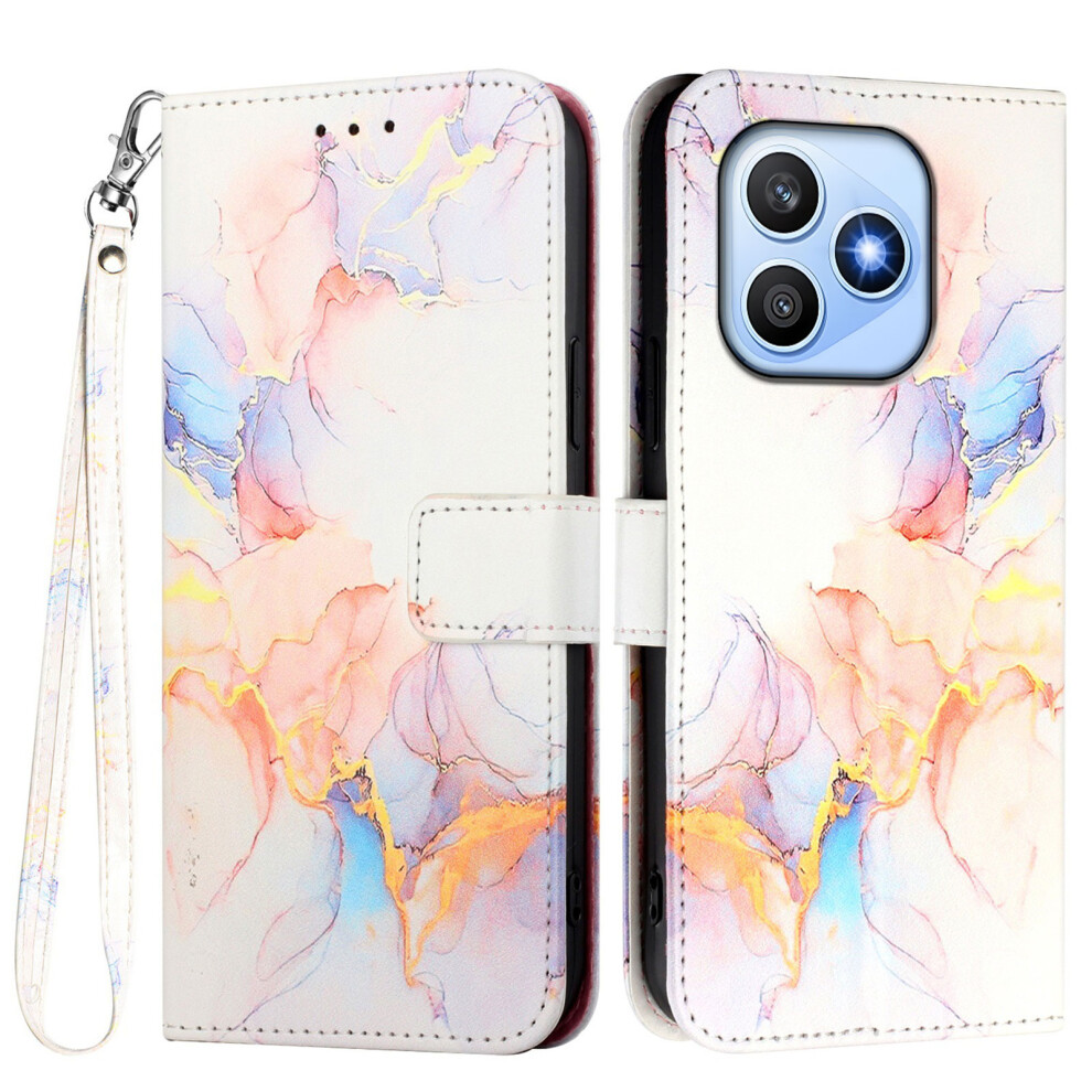 (Milky Way Marble Ls004) Phone Cover For Honor X8d 4G Case With Strap Marble Pattern Leather Phone Cover Card Holder White 6914291337902