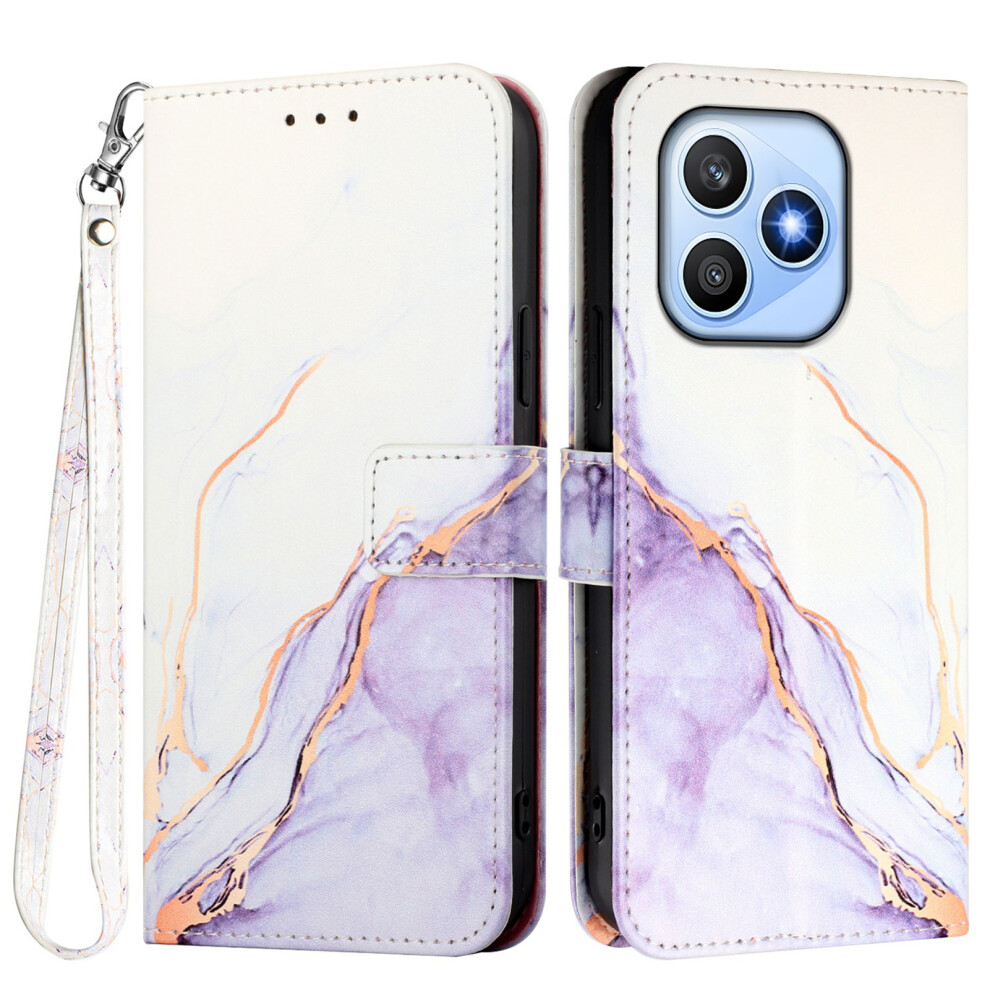 (White / Purple Ls006) Phone Cover For Honor X8d 4G Case With Strap Marble Pattern Leather Phone Cover Card Holder White,Purple 6914299701699