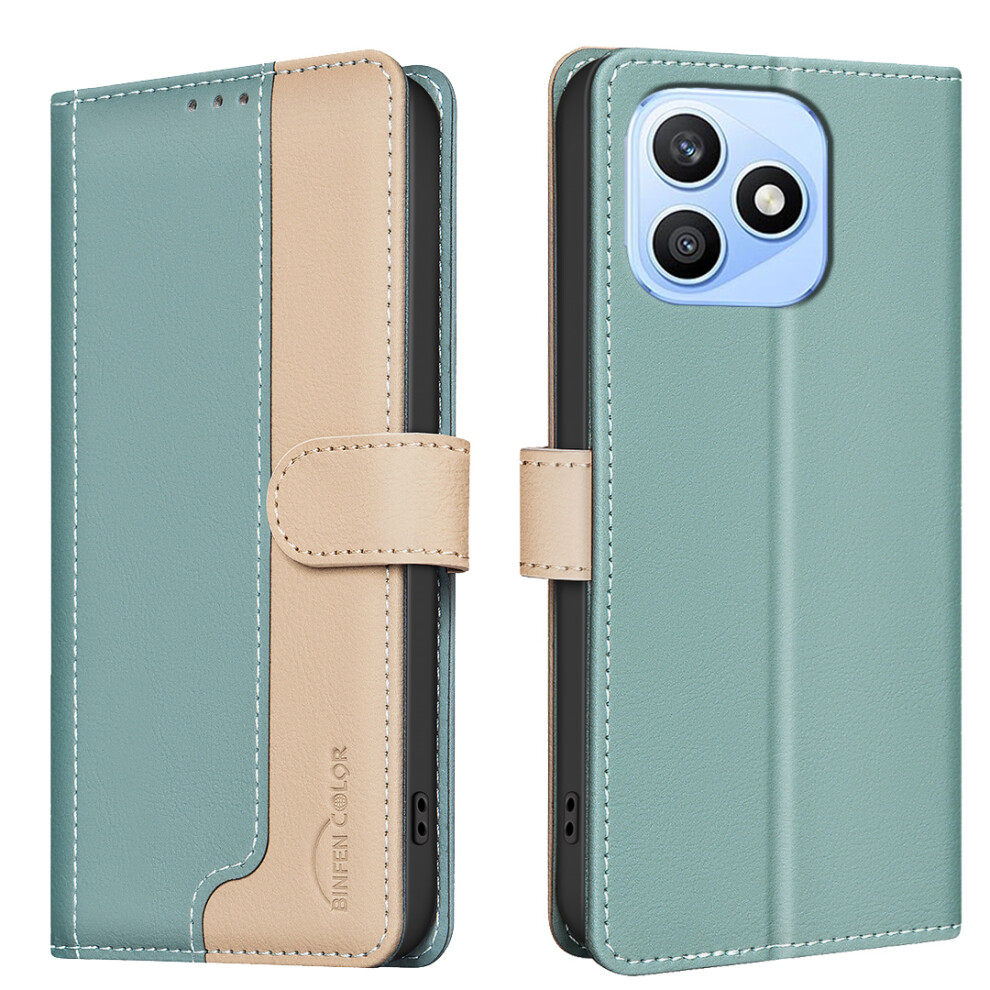 (Green) Phone Cover For Honor X8d 4G Leather Case Splicing Color Rfid Blocking Wallet Stand Phone Cover Green 6914296679205