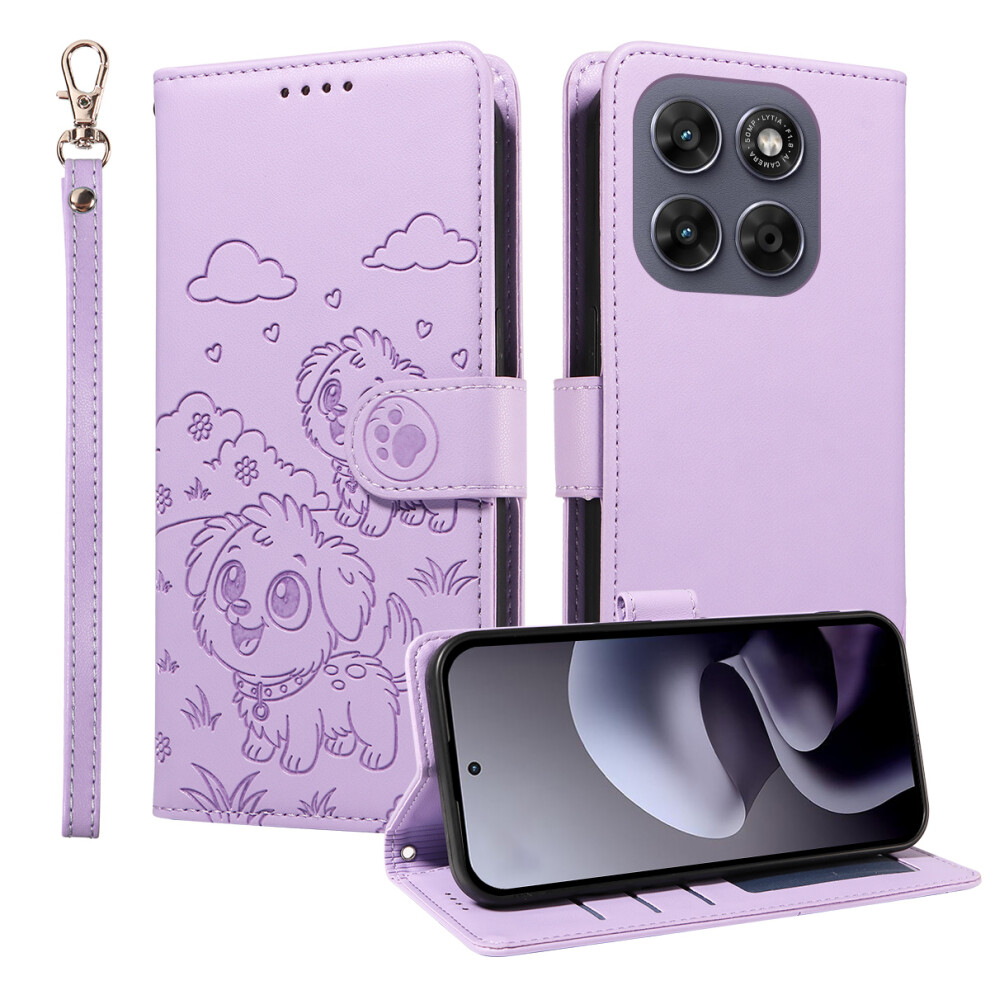 (Purple) Phone Cover For Motorola Moto G77 5G / Motorola Moto G67 5G Case Rfid Blocking Imprinted Dog Pattern Purple 6914299353034