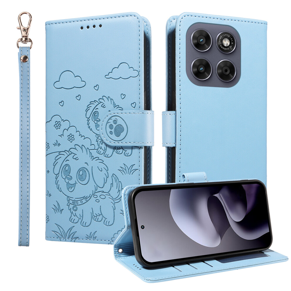 (Blue) Phone Cover For Motorola Moto G77 5G / Motorola Moto G67 5G Case Rfid Blocking Imprinted Dog Pattern Blue 6914292941085