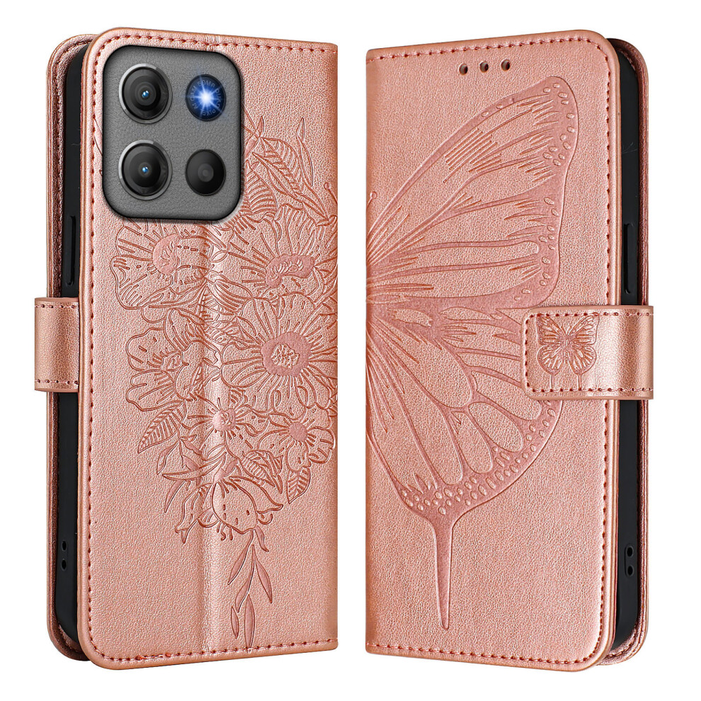 (Rose ) Phone Cover For Motorola Moto G17 Power 4G / G17 4G / G15 4G / G15 Power 4G Wallet Case With Wrist S Gold 6914290505944