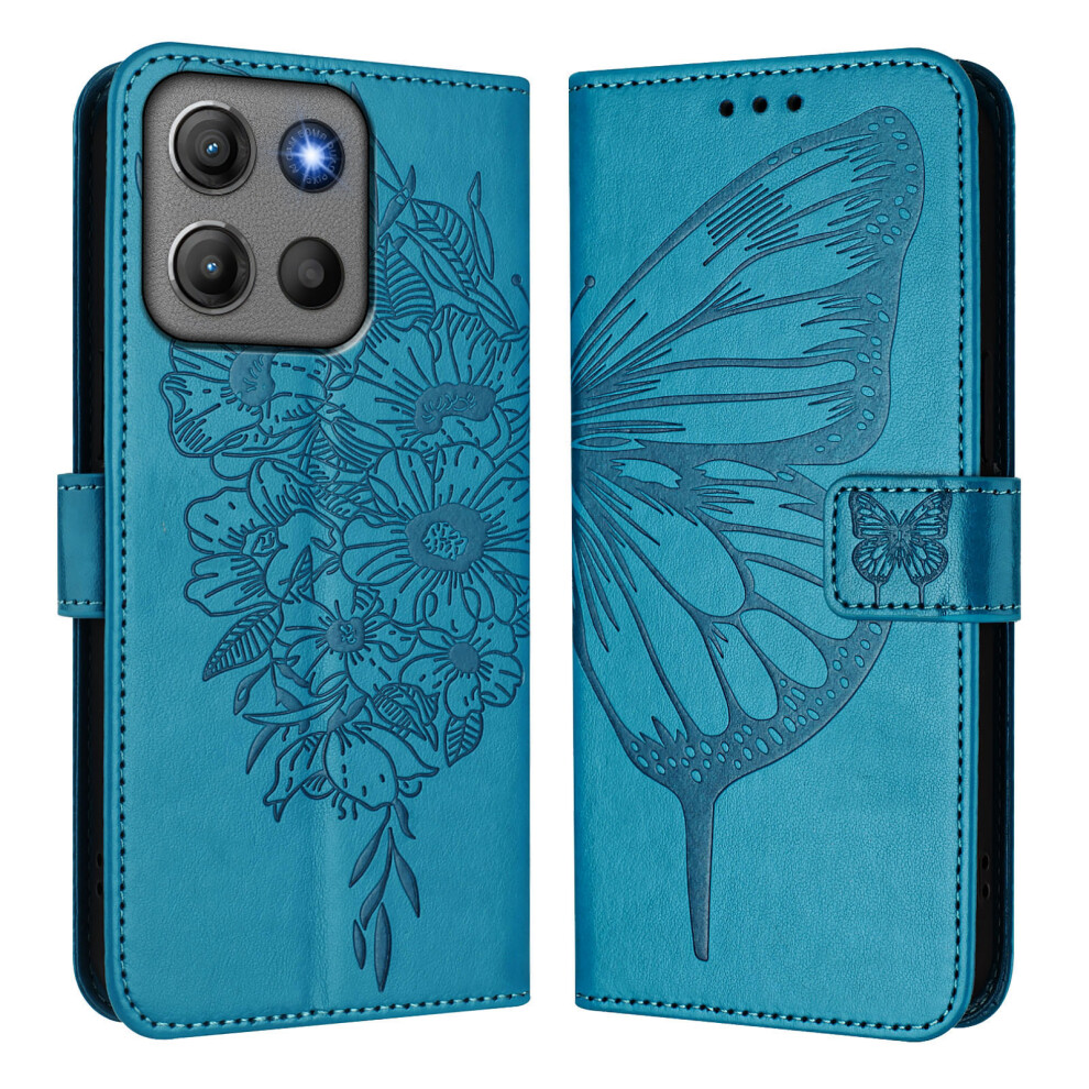 (Blue) Phone Cover For Motorola Moto G17 Power 4G / G17 4G / G15 4G / G15 Power 4G Wallet Case With Wrist S Blue 6914295042949