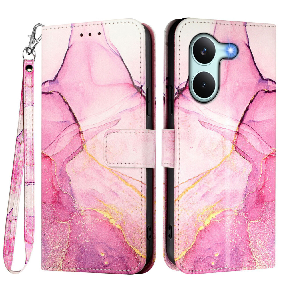 (Pink / Purple / Gold Ls001) Phone Cover For Xiaomi Poco X8 Pro 5G / Xiaomi Redmi Turbo 5 5G Case With Strap Marble Pattern Leath Pink,Gold,Purple 6914299575313