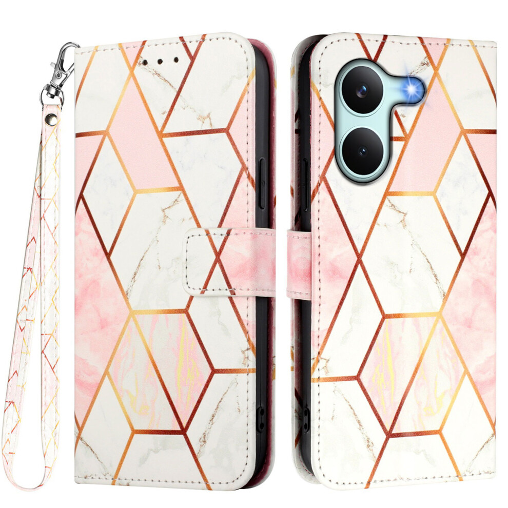 (Pink / White Ls002) Phone Cover For Xiaomi Poco X8 Pro 5G / Xiaomi Redmi Turbo 5 5G Case With Strap Marble Pattern Leath Pink,White 6914297216720
