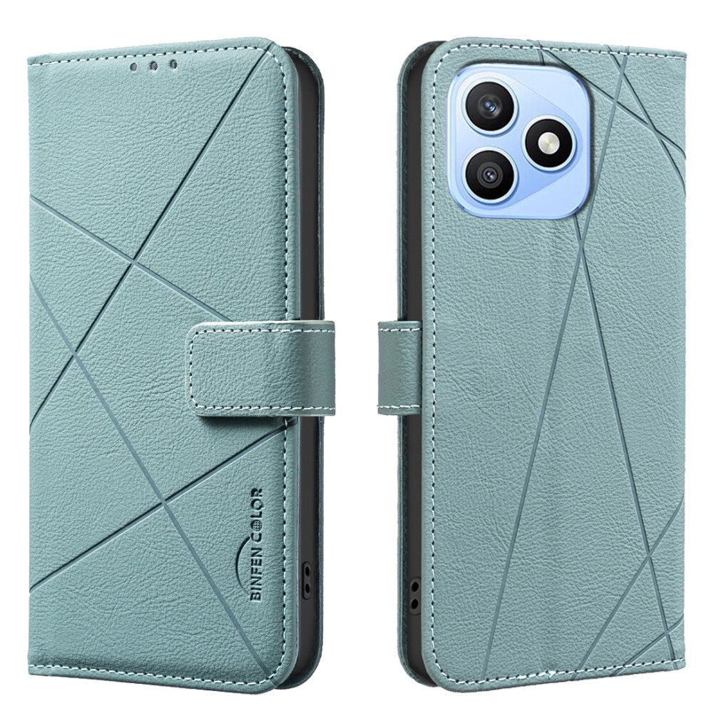 (Green) Phone Cover For Honor X8d 4G Case Bf35 Geometry Imprinted Leather Phone Cover Rfid Blocking Wallet Green 6914297782867