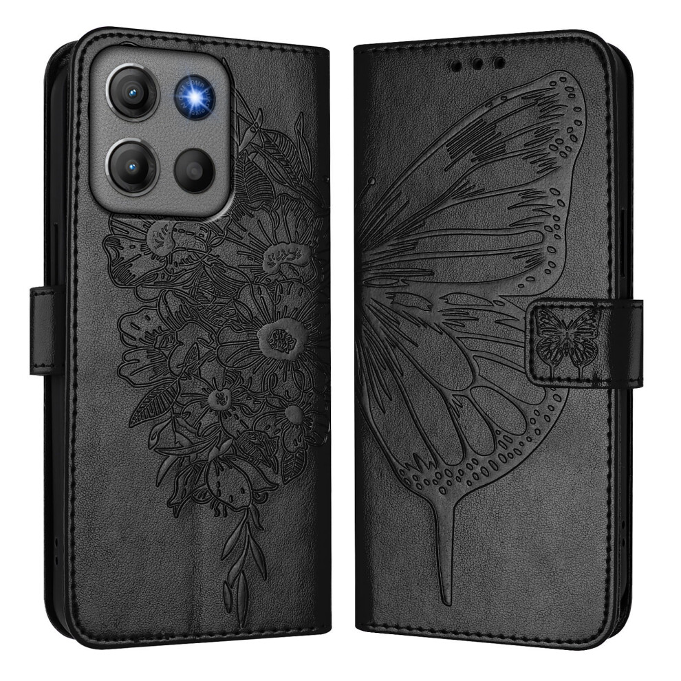 (Black) Phone Cover For Motorola Moto G17 Power 4G / G17 4G / G15 4G / G15 Power 4G Wallet Case With Wrist S Black 6914290216482