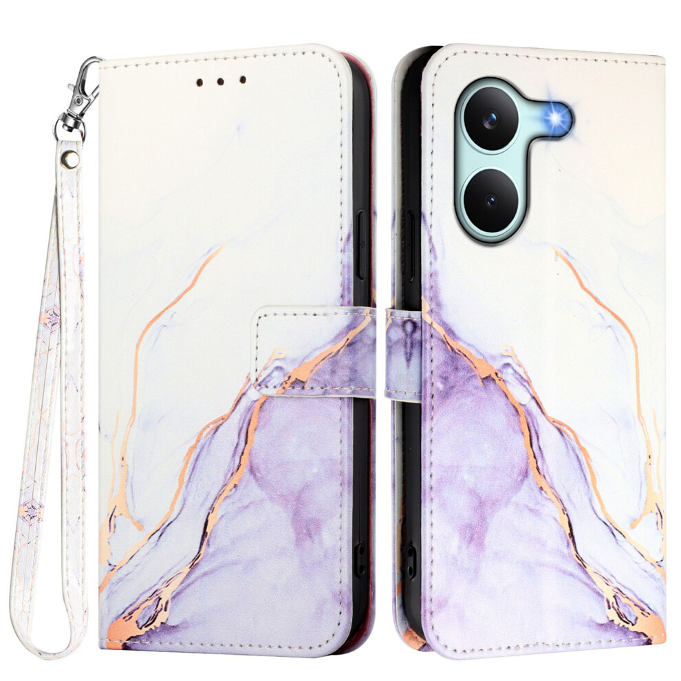 (White / Purple Ls006) Phone Cover For Xiaomi Poco X8 Pro 5G / Xiaomi Redmi Turbo 5 5G Case With Strap Marble Pattern Leath White,Purple 6914295938150