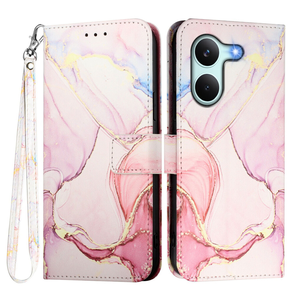 (Rose Ls005) Phone Cover For Xiaomi Poco X8 Pro 5G / Xiaomi Redmi Turbo 5 5G Case With Strap Marble Pattern Leath Gold 6914298246597